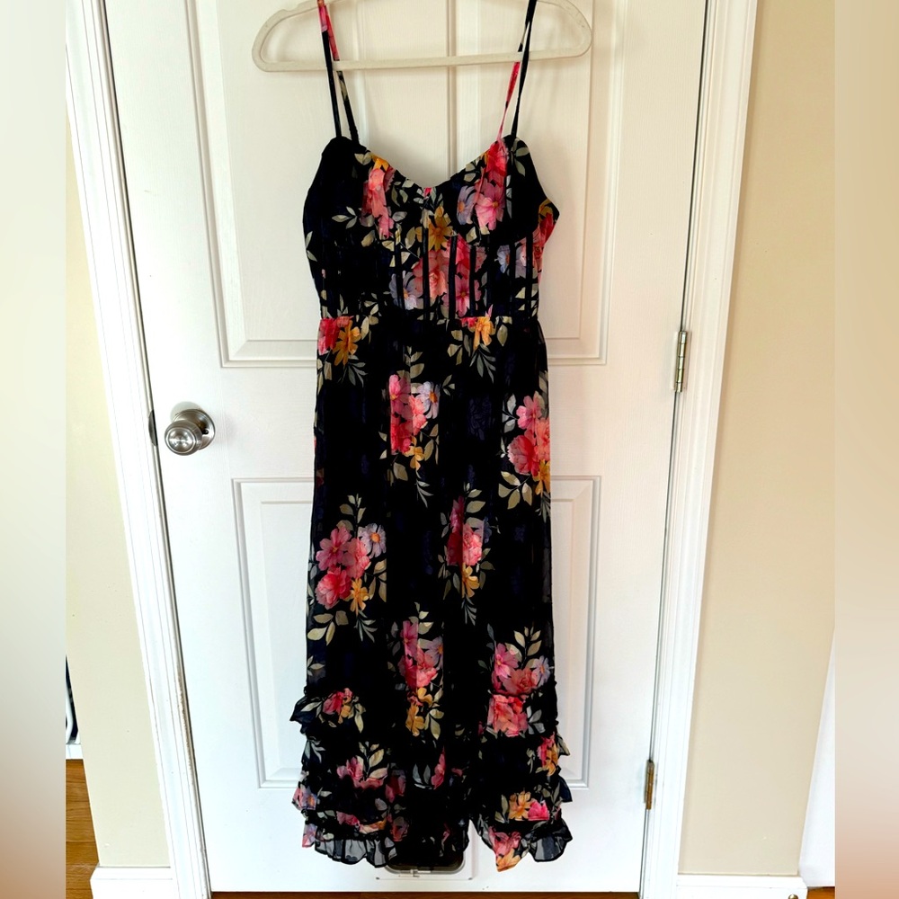 Lulu’s Elegant Radiance Black Floral Print Bustier Midi Dress - Picture 5 of 10